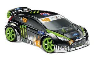 Ken Block Gymkhana Fiesta, Fully assembled, Ready-To-Race®, with TQ™ 2.4GHz High Output radio system with Traxxas Link™, Velineon® 380 motor, VXL-3m ESC, 7.2 volt NiMH battery & charger, and ProGraphix® painted body.