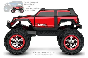 1/16 Summit with TQ™ AM radio system, Titan® 12T 550 motor, XL-2.5 electronic speed control, 7.2 volt NiMH battery & charger, and ExoCage painted body (released 2010)