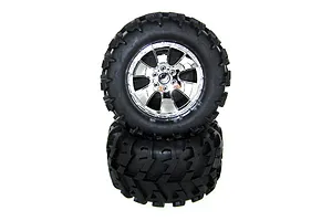 Traxxas 2.2/3.0" Off Road Tyres on Satin Chrome/Red Rims - Glued Wheels 2Pcs
