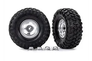 Traxxas 2.2/3.0" Off Road Tyres on Satin Chrome/Red Rims - Glued Wheels 2Pcs