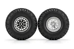 RGT 1/10 Crawler Tyres on Silver Rims 2Pcs - Beadlock Wheels