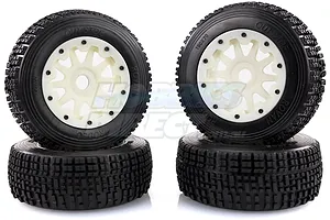 Rovan 4.7/5.5" Baja 5T/5SC Rodeo Tyres on White Nylon Rims - Beadlocked Wheel Set