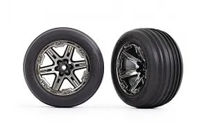 Tires &amp; wheels, assembled, glued (2.8") (RXT black chrome wheels, ribbed tires, foam inserts) (electric front) (2)