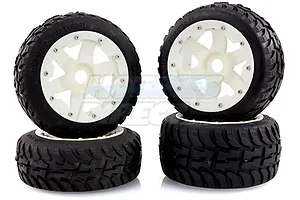 Rovan 4.7/5.5" Baja 5B White Nylon Tarmac Buster II Tyres on Black Rims - Beadlocked Wheel Set