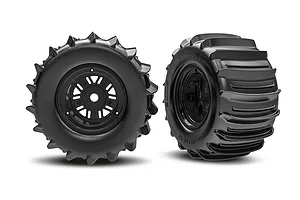 Traxxas 2.2/3.0" Off Road Tyres on Satin Chrome/Red Rims - Glued Wheels 2Pcs