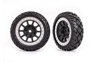 Tires &amp; wheels, assembled (2.2" black, satin chrome beadlock wheels, Anaconda® 2.2" tires with foam inserts) (2) (Bandit® front)