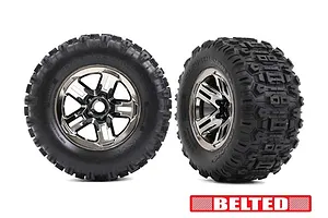 Tires &amp; wheels, assembled, glued (3.8" black chrome wheels, belted Sledgehammertires, foam inserts) (2)
